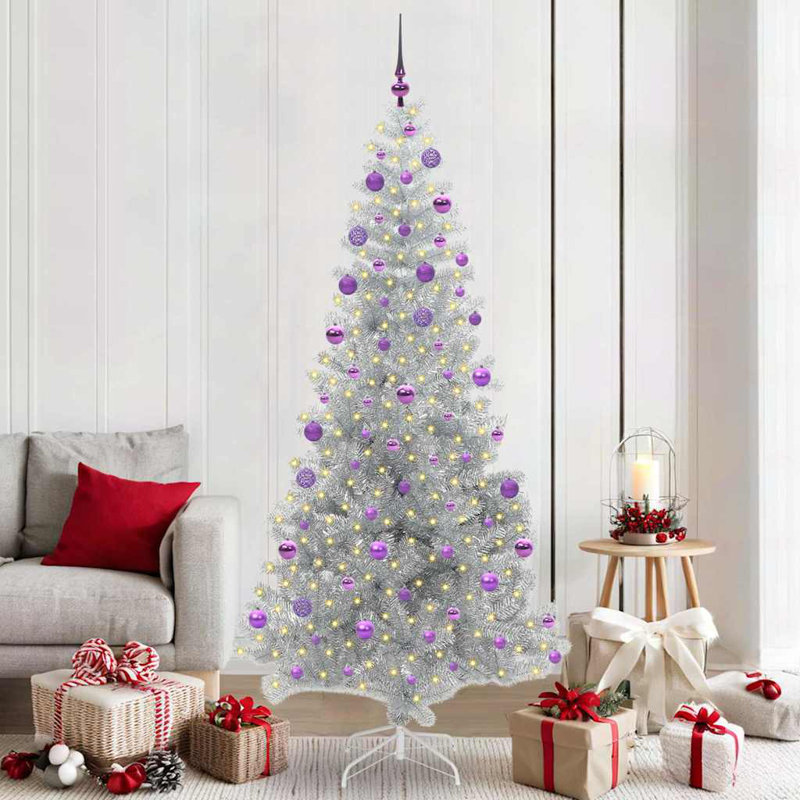 Christmas Tree with LEDs with Stand Silver PET, 6.89 ft