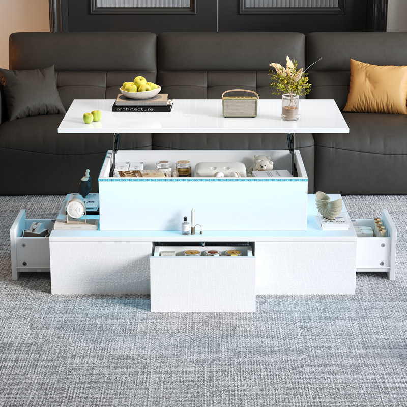Lift Top Frame Coffee Table with Storage, White