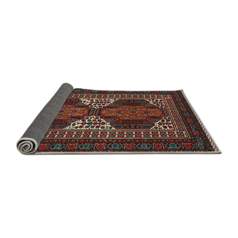 Tapis brun/noir/beige traditionnel, Rond 3 pi