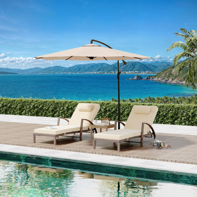 Chaise Lounge Chairs Set Of 2, PE Rattan Wicker Pool Lounge Chairs, Outdoor Chaise Lounger With Armrest And Wheels For Poolside Backyard Deck Porch