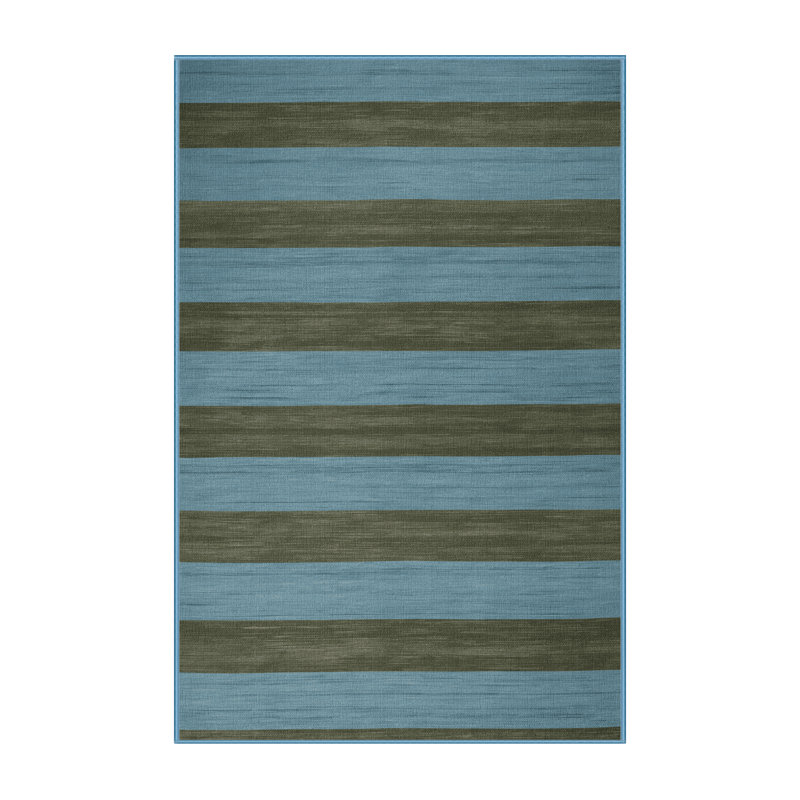 Tapis bleu à rayures horizontales lavable à la machine, Rectangulaire 2 pi x 3 pi