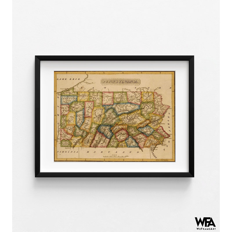 Pennsylvanie, impression de carte de Penn State, Pennsylvanie 1817, H 8 po x l 10 po, Noir, noir, noir, noir