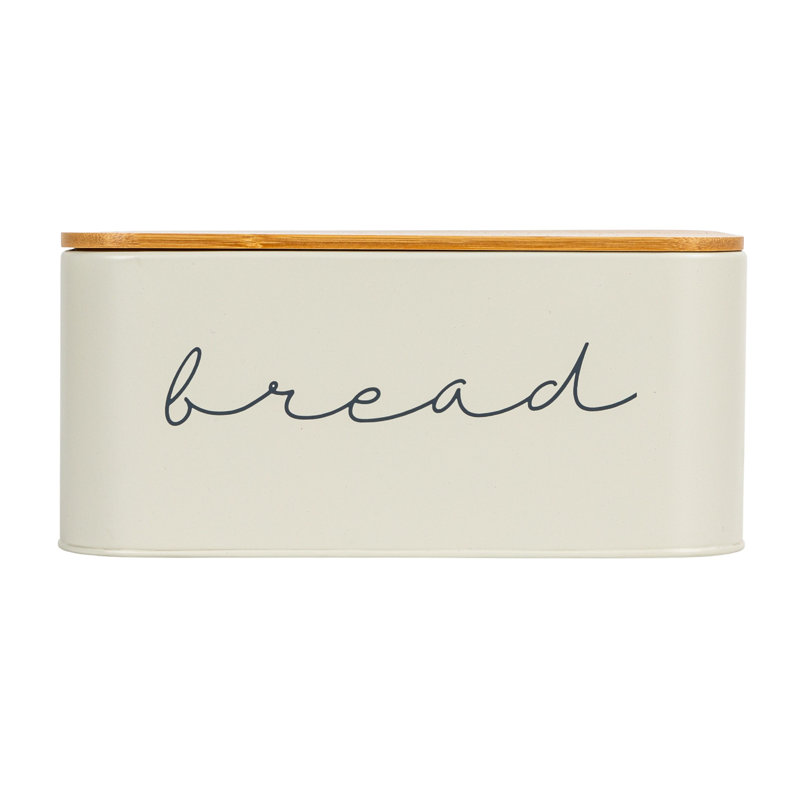 Cream Metal Bread Bin with Bamboo Lid
