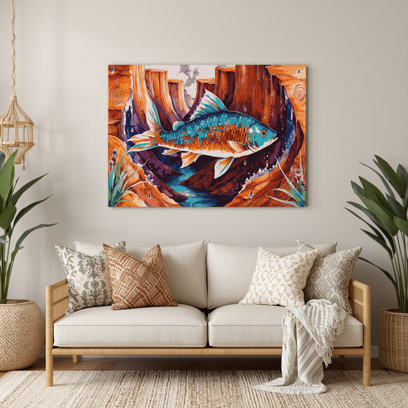 «Southwestern Animals Fish» 27, art mural en métal brun, H 20 po x l 24 po