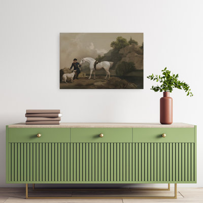 «Man with Horse and Dog Classic Elegant Abstract Dog Horse Landscape Nature», reproduction d'art murale