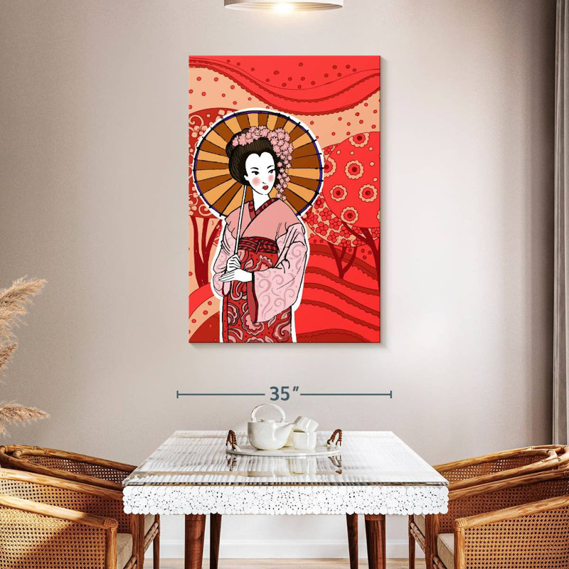 Geisha japonaise Leisha au printemps, H 48 po x l 32 po