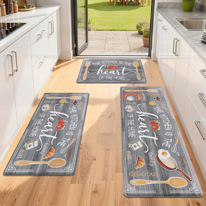 Ensemble de 3 tapis de cuisine Farmhouse, Gris