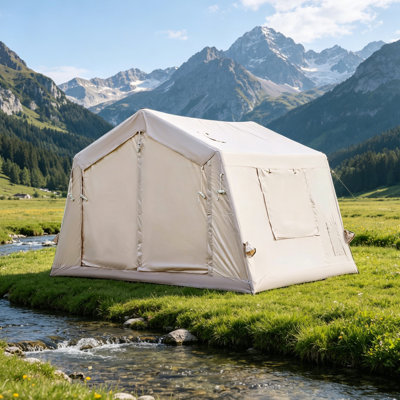 8 ft. x 11 ft. Beige 4 Season Oxford Inflatable Camping Tent with Hand Pump (4-8 Person)