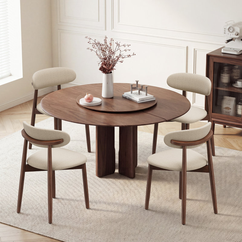 Chaise de salle à manger d'appoint Solon rembourrée en bois massif, 4, Beige