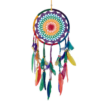 Capteur de rêves arc-en-ciel chakra avec dentelle crochetée