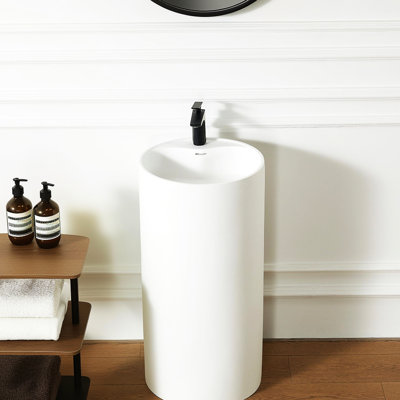 Lavabo de salle de bain à piédestal à surface solide de style contemporain 66S - 08, 17,82 po de largeur, 34,54 po de hauteur, non poreux et nécessitant peu d'entretien, convenant aux salles de bain d'hôtel Modern Luxury Basin 08, blanc mat