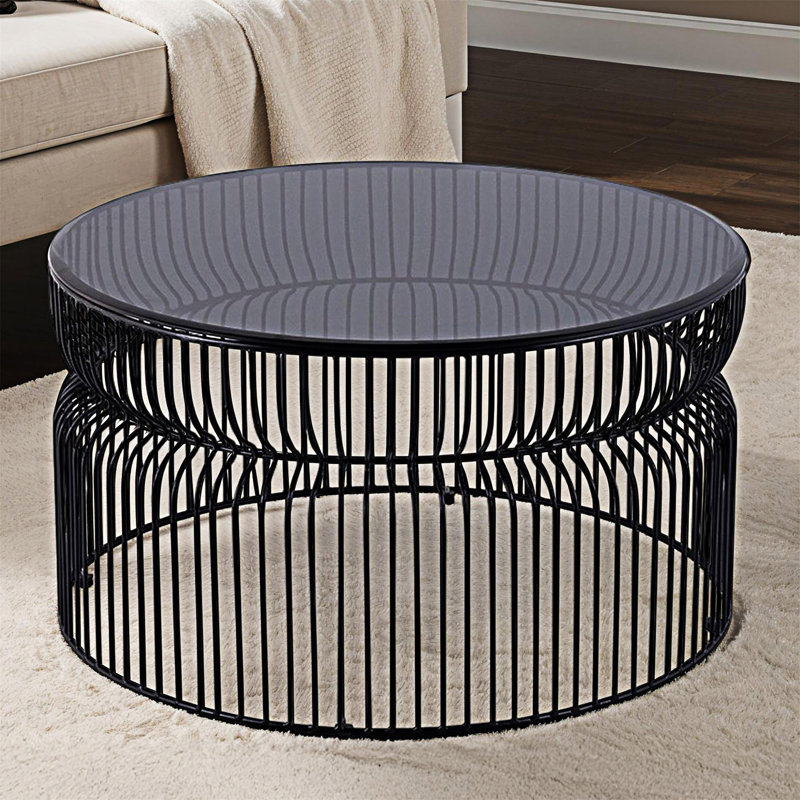 Table basse contemporaine en métal, H 17 po x L 30 po x l 30 po, Noir, Noir