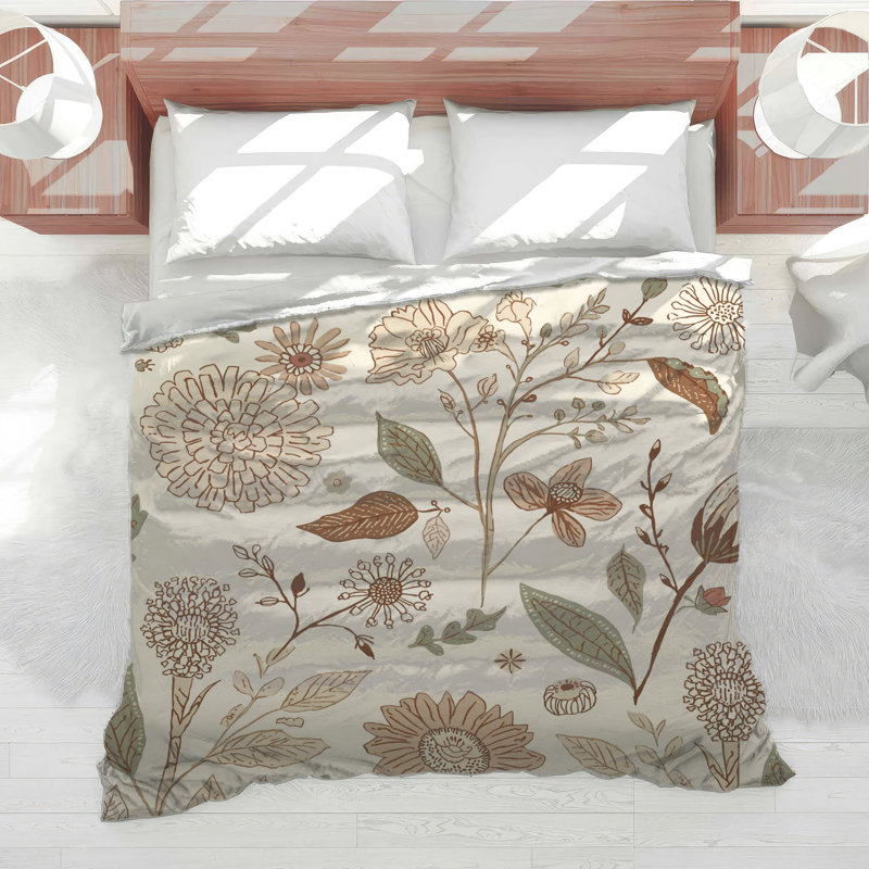 Beige Floral Illustration Comforter, Twin