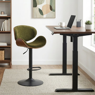 Modern Upholstered Swivel 24”H Barstool, Adjustable Height Counter Stool With Bentwood, Boucle Upholstered Bar Stool With Metal Frame