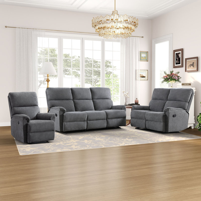 Ensemble de canapé inclinable manuel 3 pièces avec fauteuil inclinable électrique Niven
