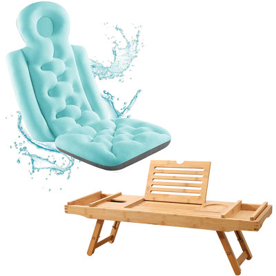 Plateau de bain en bambou pour baignoire Caddy pour baignoire et coussin de bain de luxe pour baignoire, décoration et accessoires de salle de bain spa 2 pièces