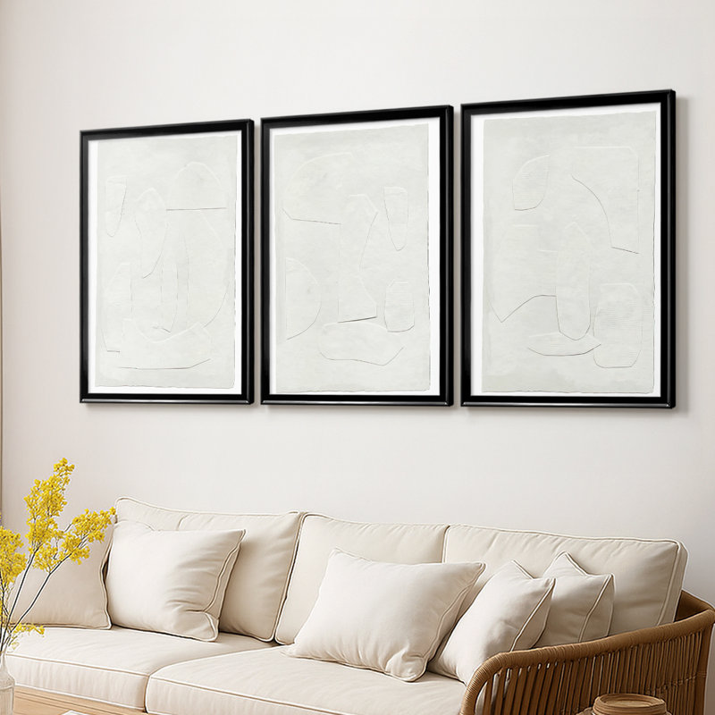 «Paperwork I» - Toile tendue avec châssis sur mesure - 3 pièces, Noir, H 21 po x l 30 po