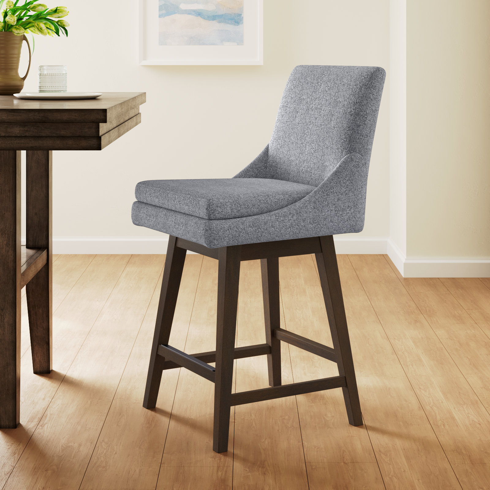 Zahara 26" Swivel Bar Stool, Nathan Gray Tweed/Walnut