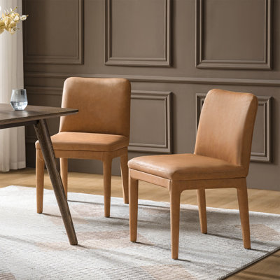 Eudora 33"H Modern Faux Leather Dining Chair With Solid Wood (Set of 2)