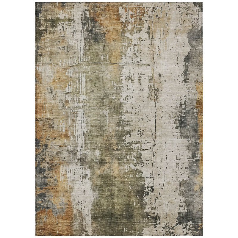 Fyerra Olive Washable Indoor-Outdoor Rug - LOOMLAN, 8' x 10'