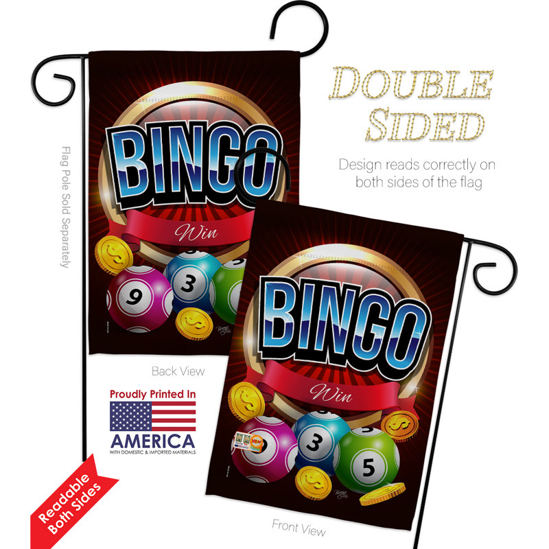 « bingo win interets », impression de 2 côtés en polyester 18,5 x 13 po ensemble de drapeau, Rouge / Vert / Noir