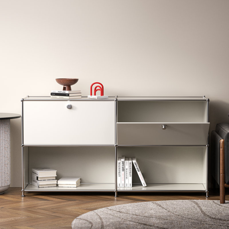 Buffet modulaire en métal avec classeur à 2 niveaux, white