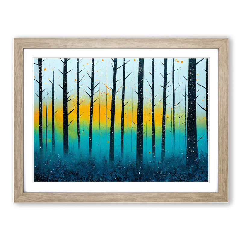 Summer Forest Splatter Vol.1 Abstract - Single Picture Frame Print, 25cm H x 34cm W x 2cm D, Oak Framed