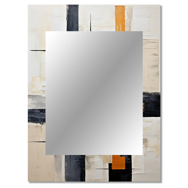 Ivoire Illusions Abstract Shapes II - grand miroir mural à formes abstraites, miroir décoratif blanc, impression sur métal