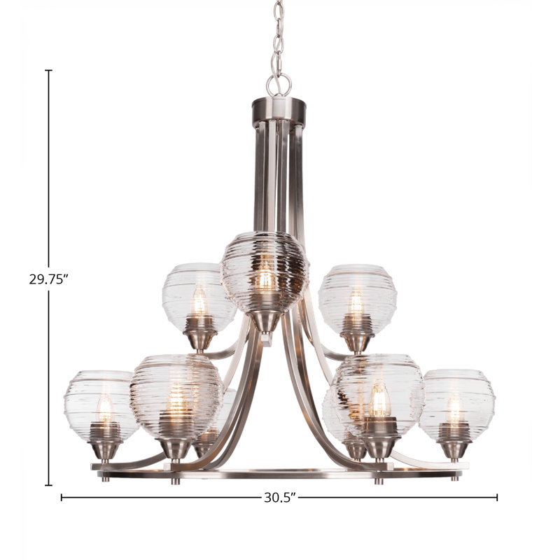 Lustre 9 lumières Soldado, Transparent, Nickel brossé