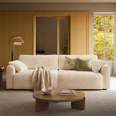 Hamburg 93in Queen Size Upholstered Convertible Sleeper Sofa Fold Wall Hugger Design with Storage Beige