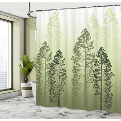 Ambesonne Country Shower Curtain Forest Ombre Wildlife Pines -  sc_260364