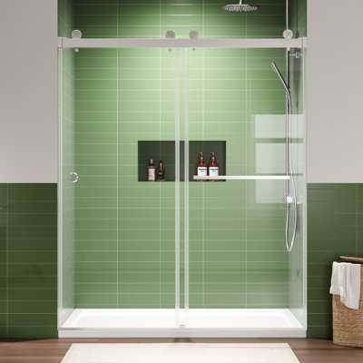 55"-59" W X 72" H Double Sliding Frameless Shower Door With 8mm Clear Tempered Glass