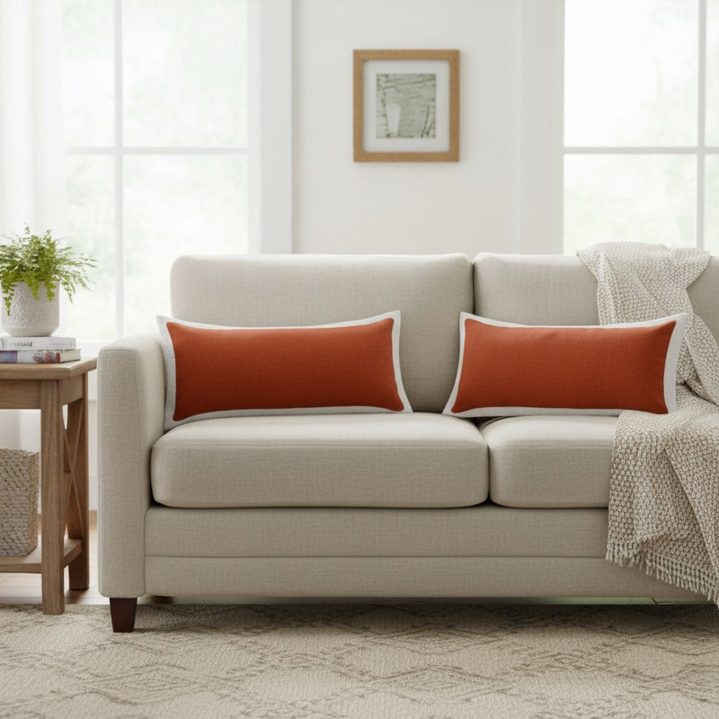 Housse de coussin décorative Fablewyn contemporaine à bordure, faite à la main en 100 % coton, Brown/White