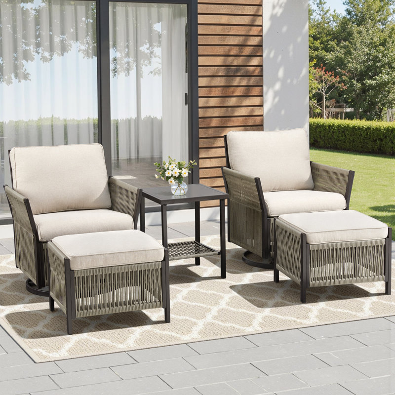Ensemble de fauteuil oscillant pivotant 5 pièces Aurora Modern, 5 pièces: table d'appoint, 2 chaises, 2 repose-pi, Beige
