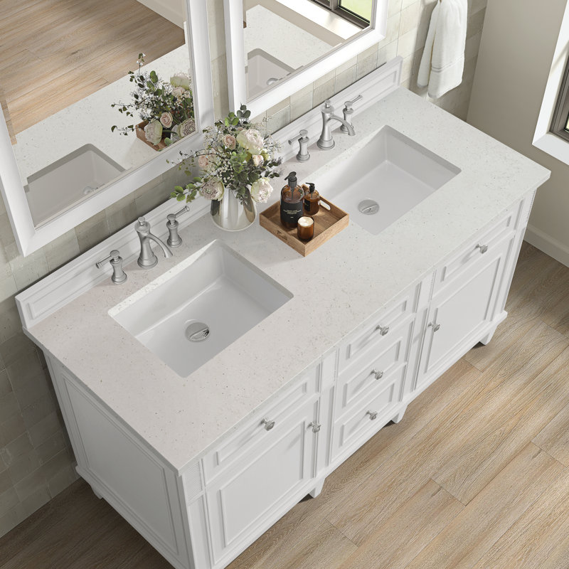 Lorelai 60'' W Double Vanity, Lime Delight Silestone, Bright White, 8" Widespread