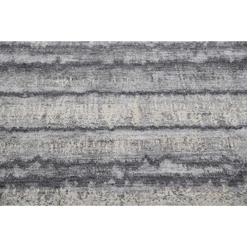 Handmade Silk and Wool Striped Area Rug, Rectangle 9' x 12'