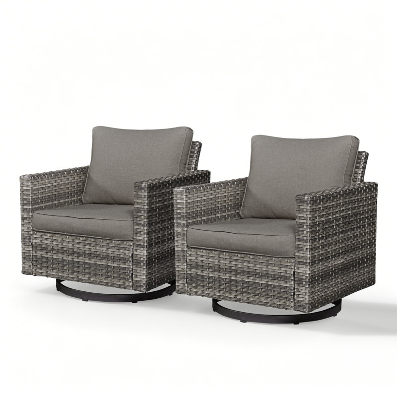 Chaise berçante pivotante en osier avec coussins Kaelahni, Gris, Gris