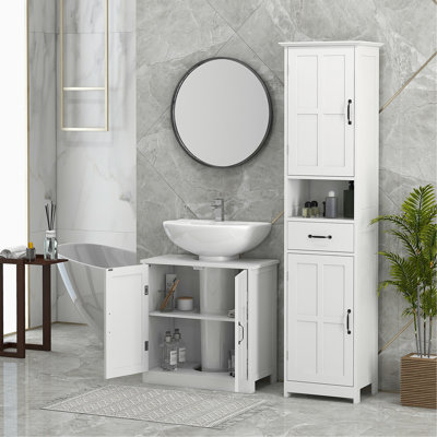 White Pedestal Sink Cabinet, Adjustable Shelf For Optimal Bathroom Storage Finish, Efficient