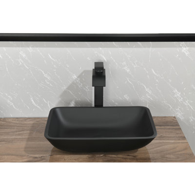 Matte Black Bathroom Sink With Faucet And Pop-Up Drain - 18.13"W X 13.0"L 4"H Rectangular