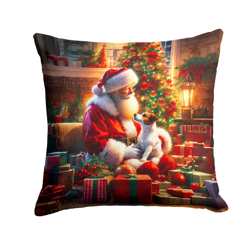 Coussin Jack Russell Terrier and Santa Claus, H 14 po x l 14 po