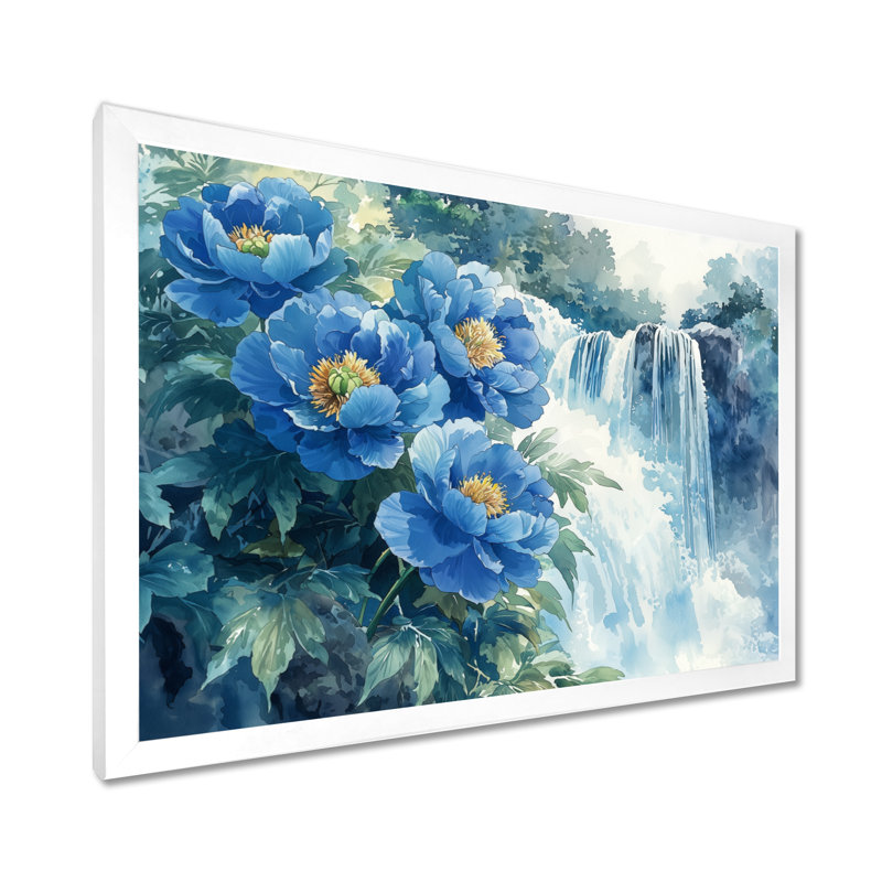 Goldye pivoines par la cascade IV - pivoines, art mural sur toile, Reproduction encadrée d'une seule photo, H 30 po x l 40 po