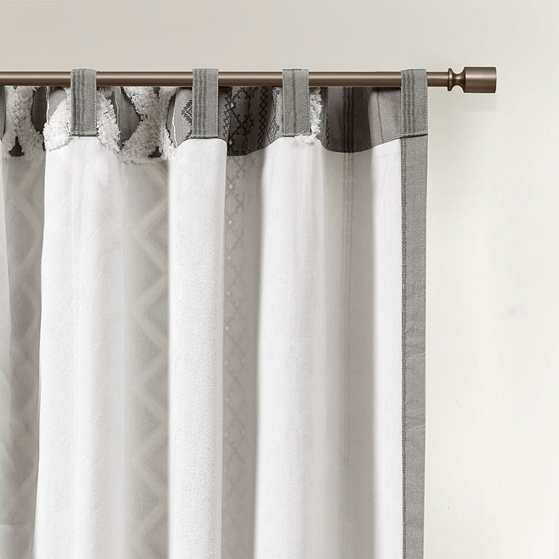 Panneau de rideau en coton avec rayure et doublure en chenille 50 po x 95 po, Gris, L 50,03 po x L 95,03 po