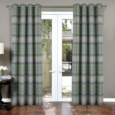 100% Blackout Woolen Look Plaid Curtains Bedroom 2 Panels Green 54 * 63 Inches