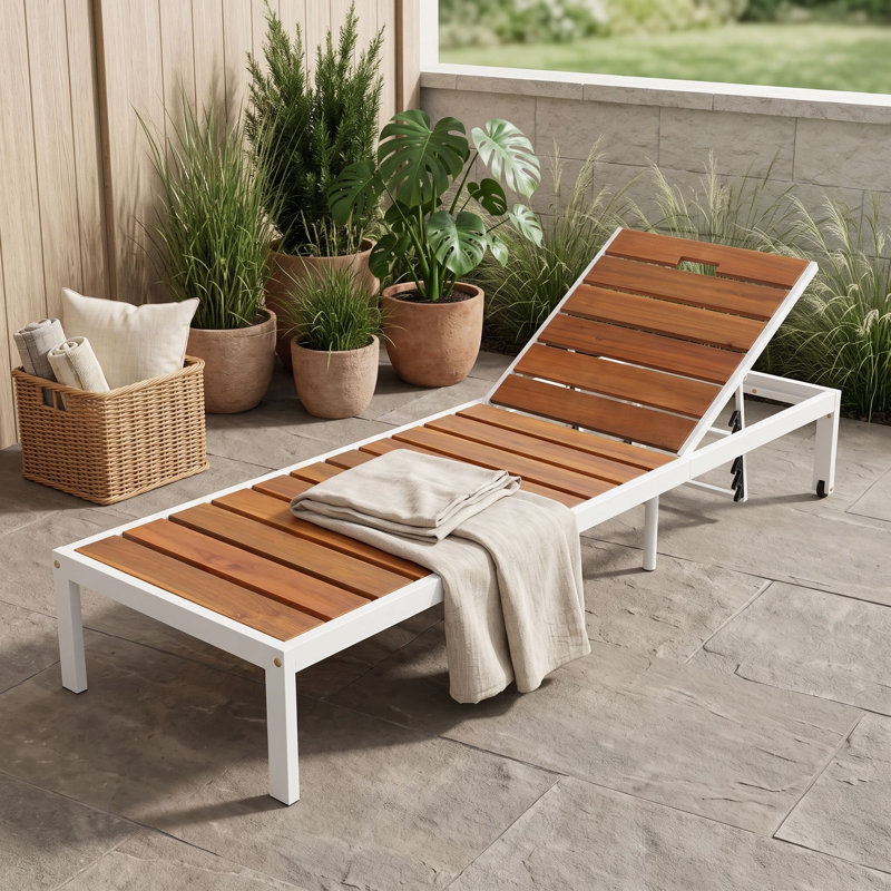 Chaise longue d'extérieur réglable à six positions, White Brown