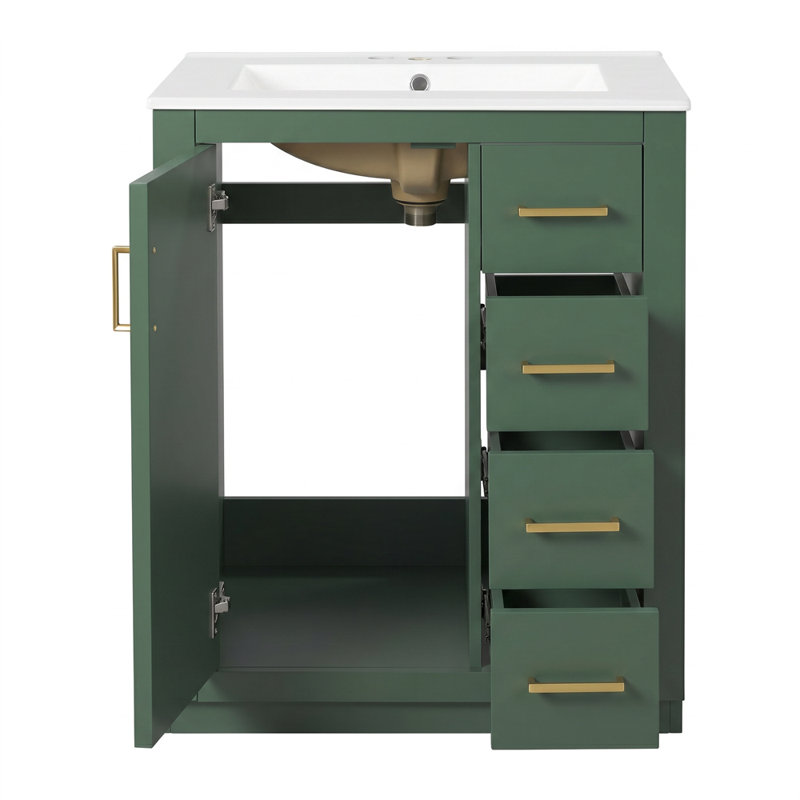 Meuble-lavabo autoportant 24 po en MDF + fer avec plateau à 3 tiroirs et portes à fermeture douce - vert, Green, 24''