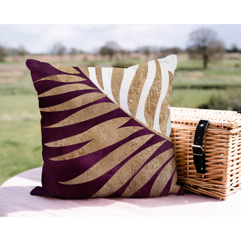 Floral Outdoor Reversible Throw Pillow, 15W" x 15H", Purple/Gold/White