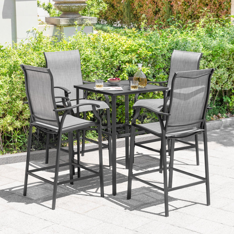 Outdoor 5-piece PVC-coated polyester Bar Set, Height Back Bar Stools And Umbrella Hole