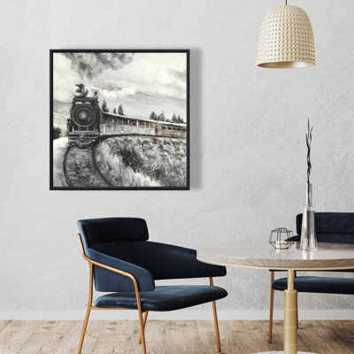 Train à vapeur - Toile encadrée beige pour la décoration intérieure