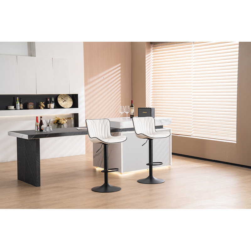 Swivel Adjustable Height Bar Stools, Faux Leather Modern Bar Stools, Upholstered Counter Stool, White