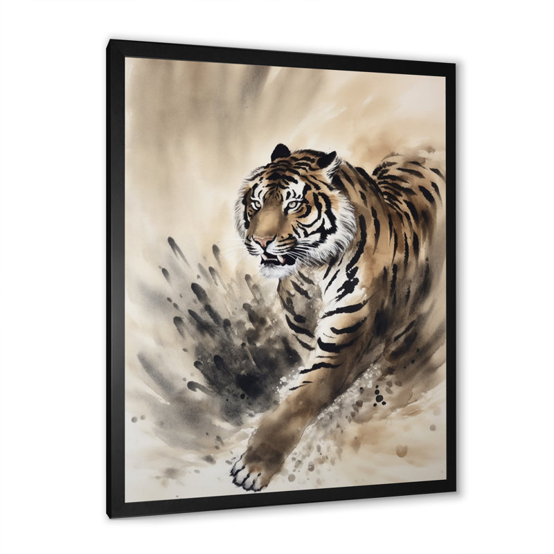 Tigre beige dans la nature II - impression, Cadre photo noir, H 32 po x l 16 po x P 1 po